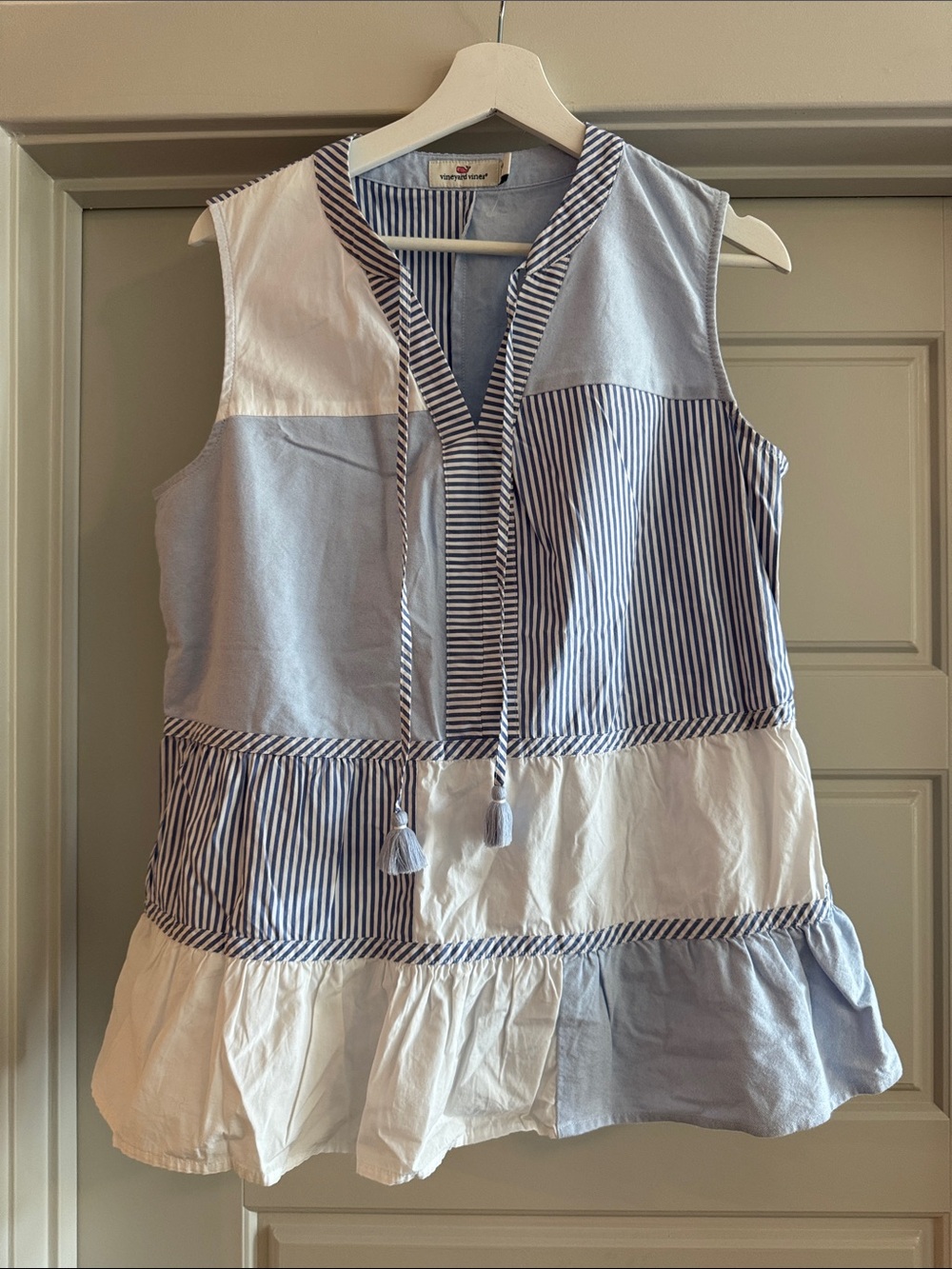 Vineyard Vines Blue & White Striped Patchwork Sleeveless Top 10